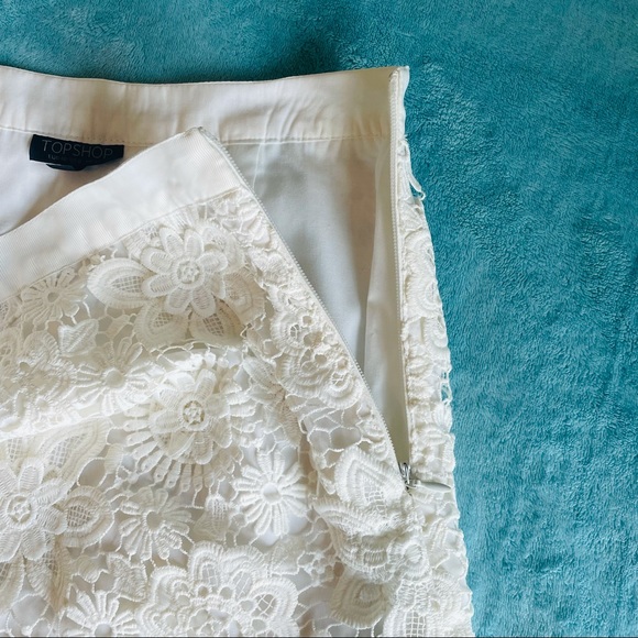 Topshop 3D Floral Lace Lined White Skirt Size 8 - Picture 6 of 8
